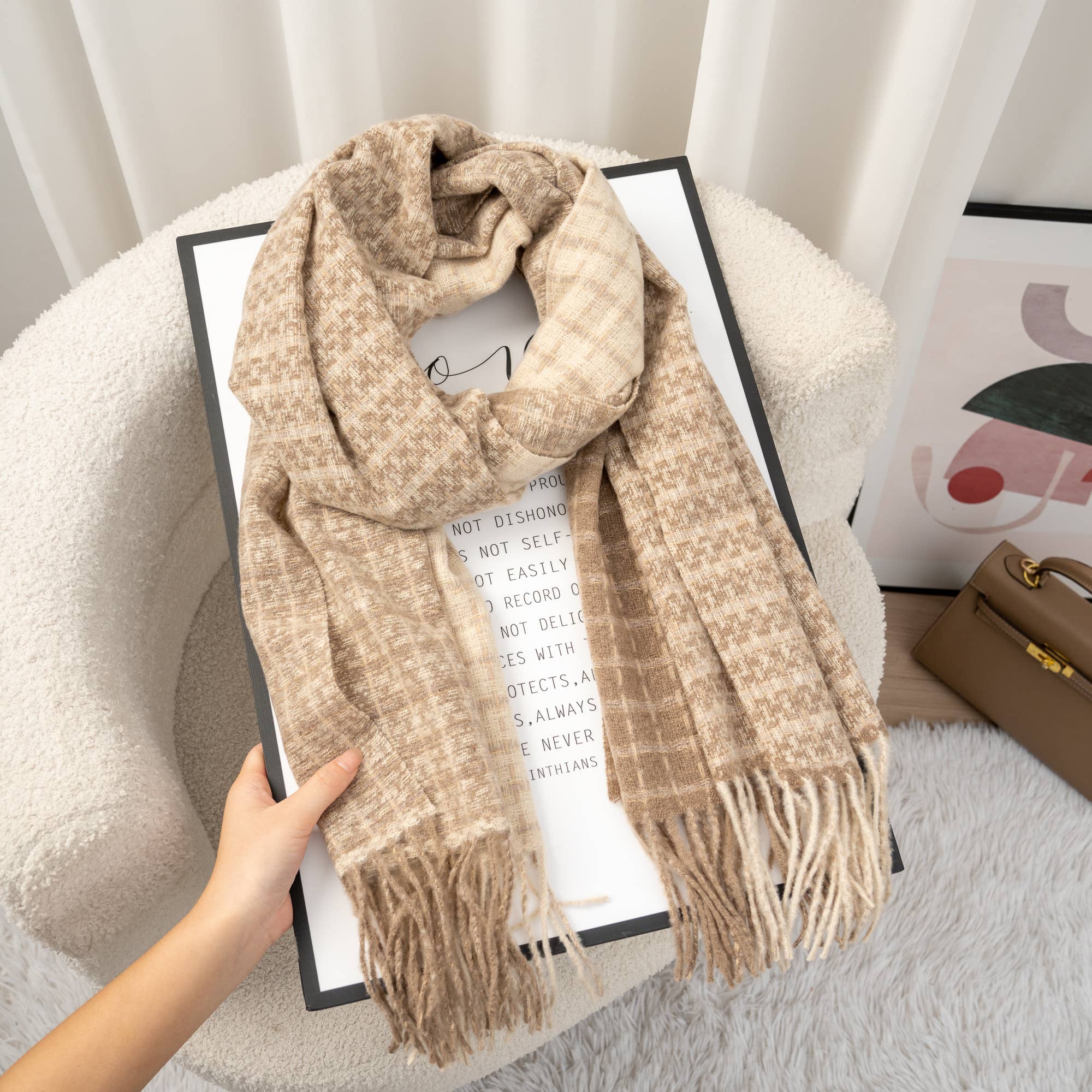 Écharpe à carreaux hiver douce et chaude en tissu moelleux