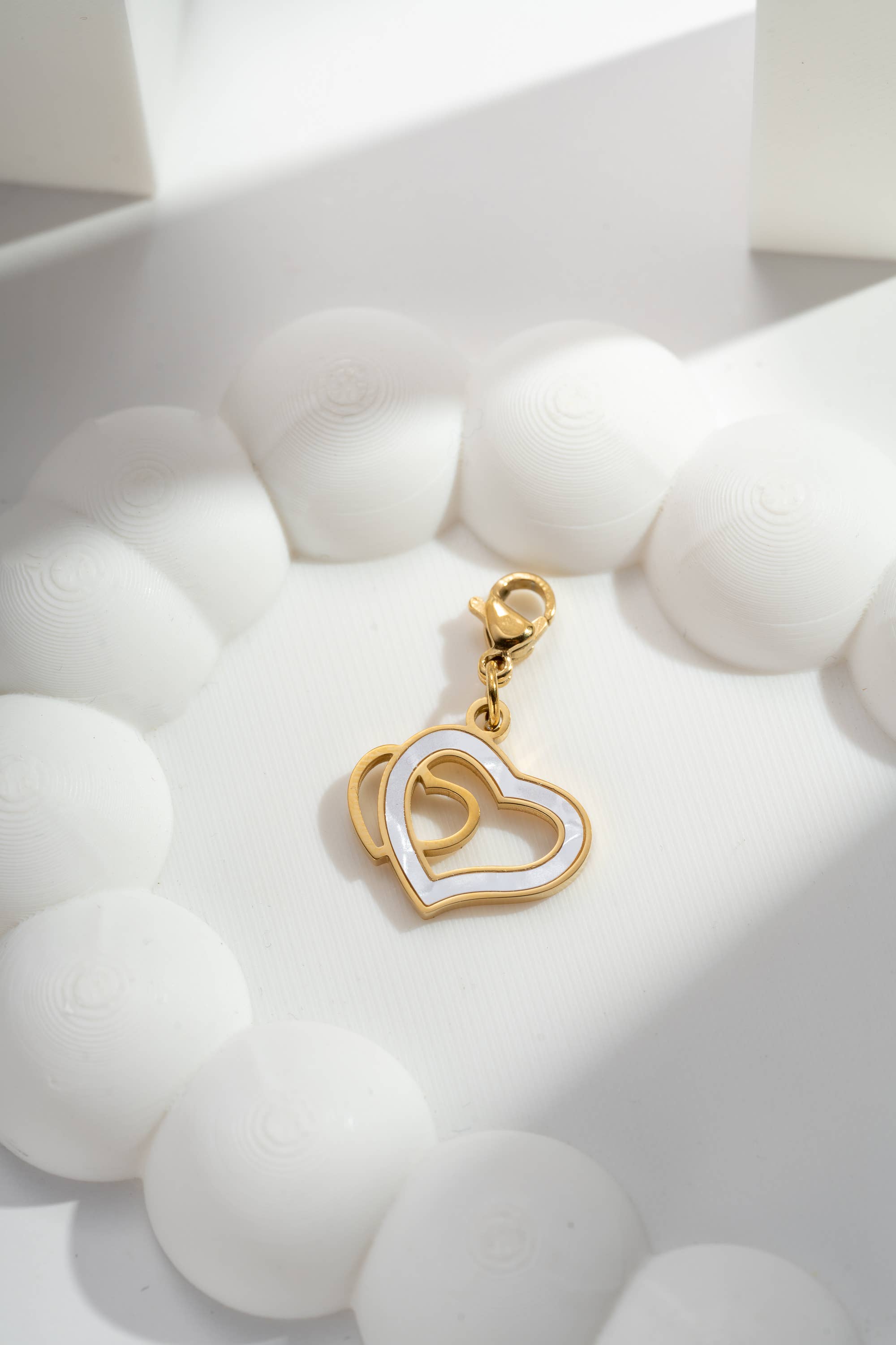 Charm Pendentif Acier Inoxydable Cœur Blanc nacré Amour