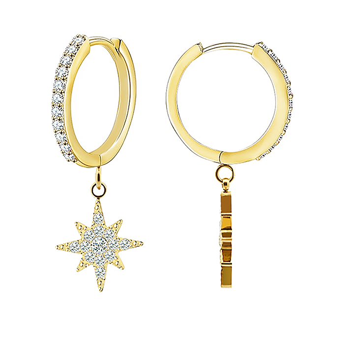 BOUCLES D'OREILLES CRÉOLES AVEC ROSE DES VENTS ZIRCONIA -JN24784A883