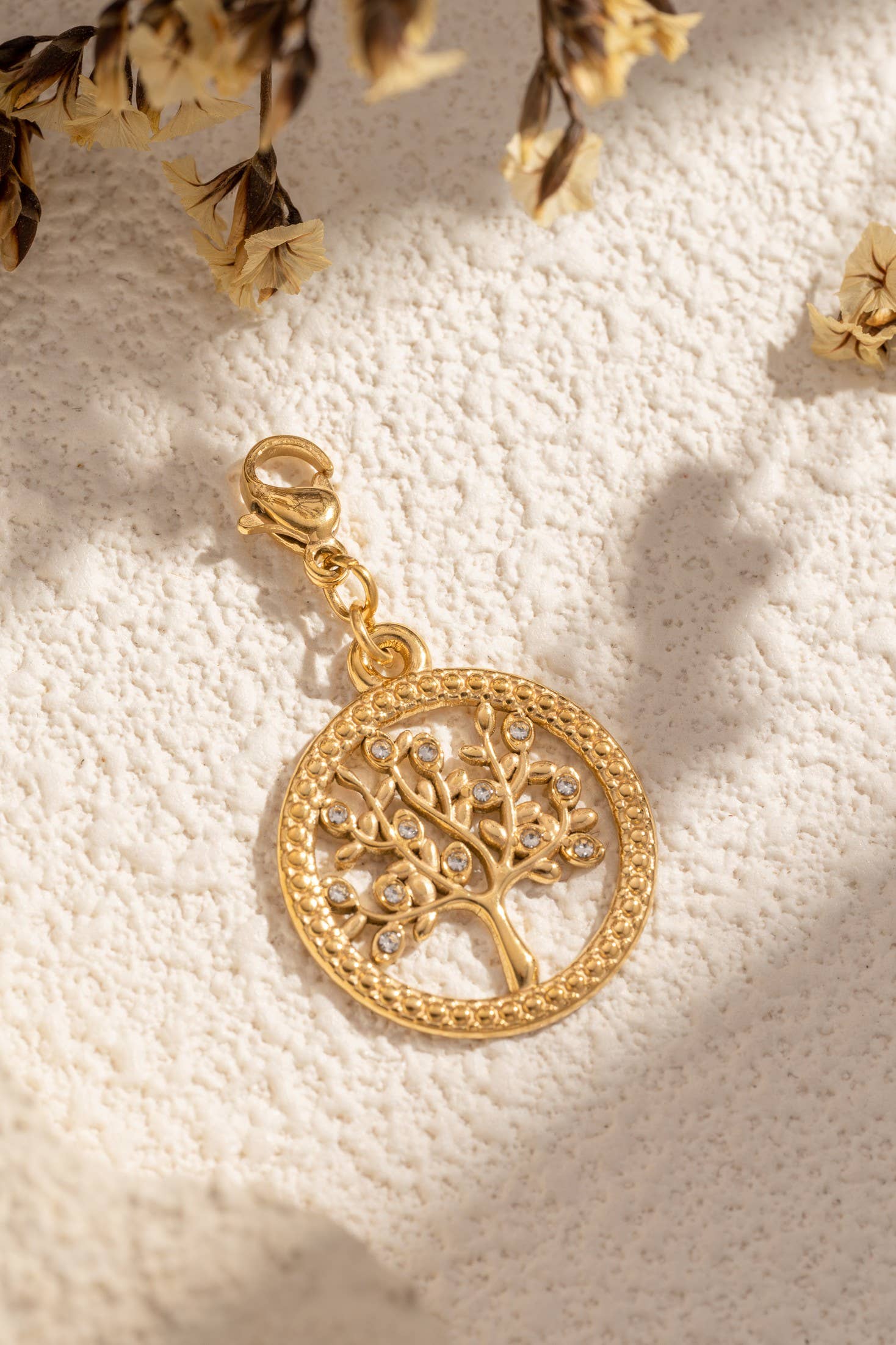 Charm arbre de vie doré pendentif femme en acier inoxydable