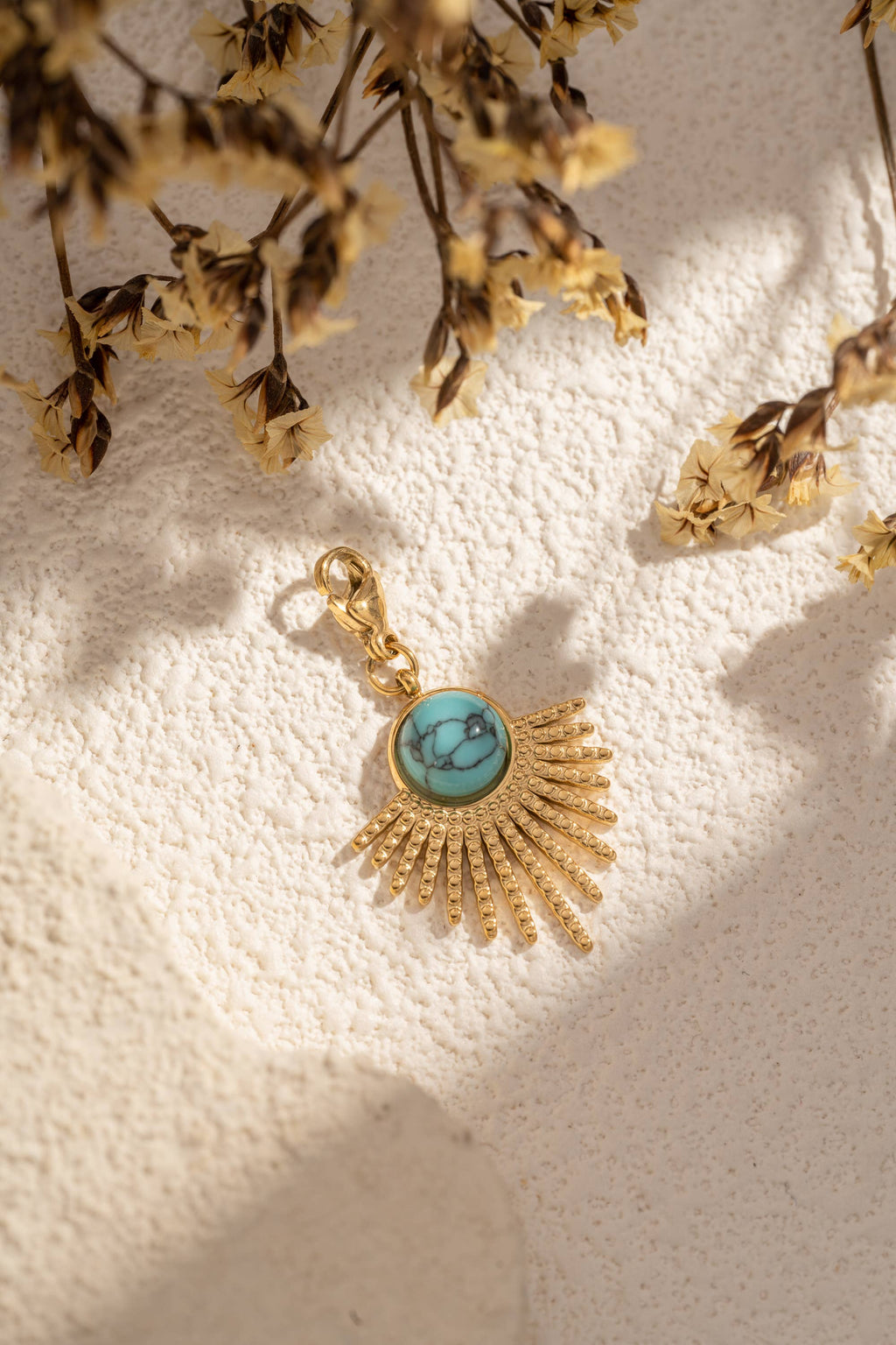 Charm soleil turquoise – pendentif femme en acier inoxydable