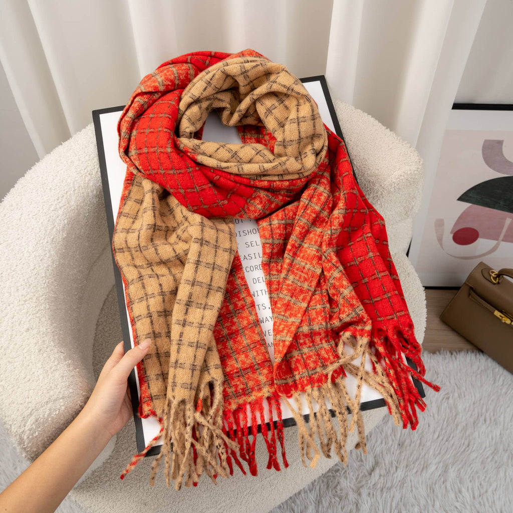 Écharpe à carreaux hiver douce et chaude en tissu moelleux