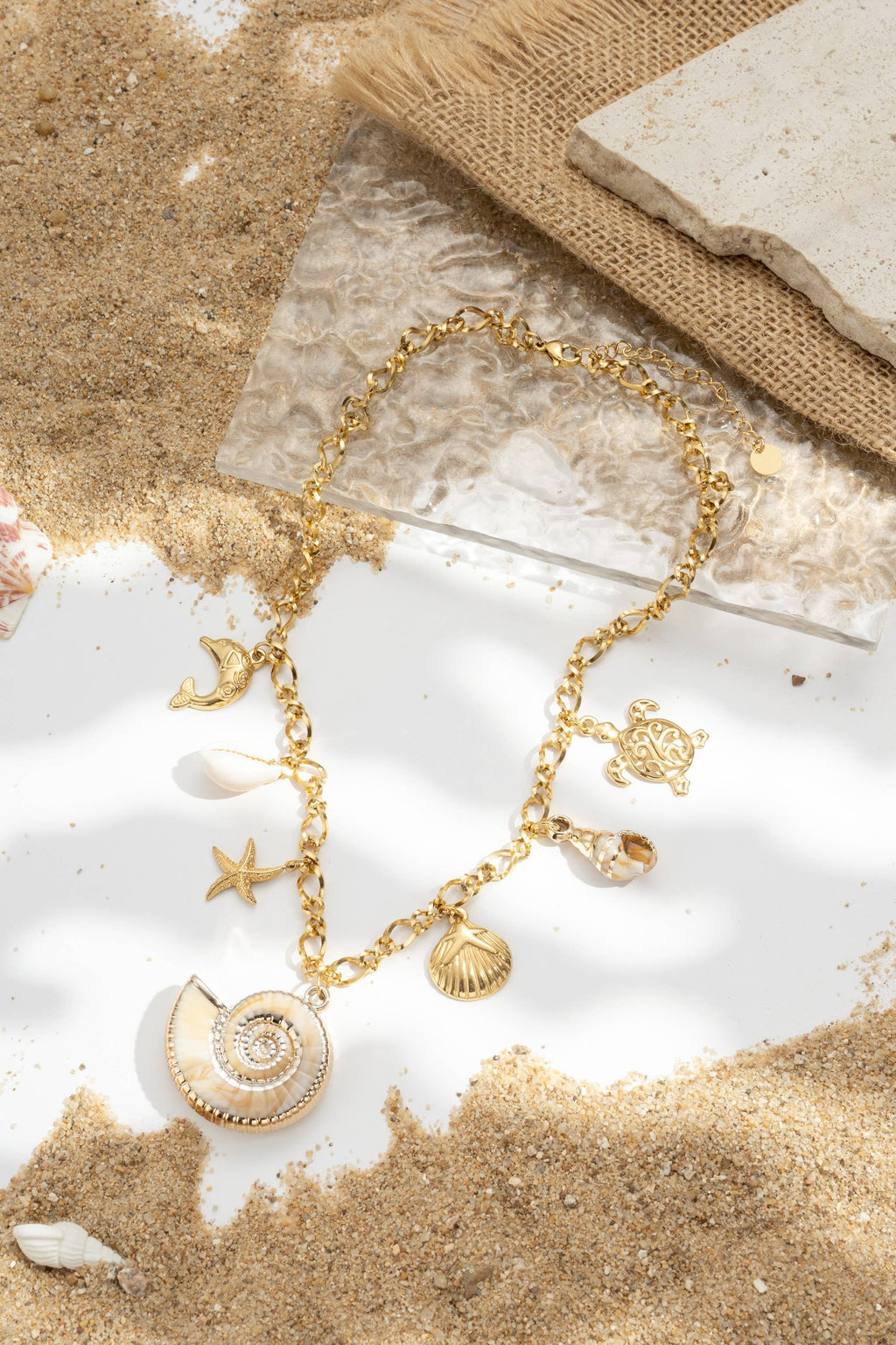 Collier charms marins océan étoile coquillage tortue acier