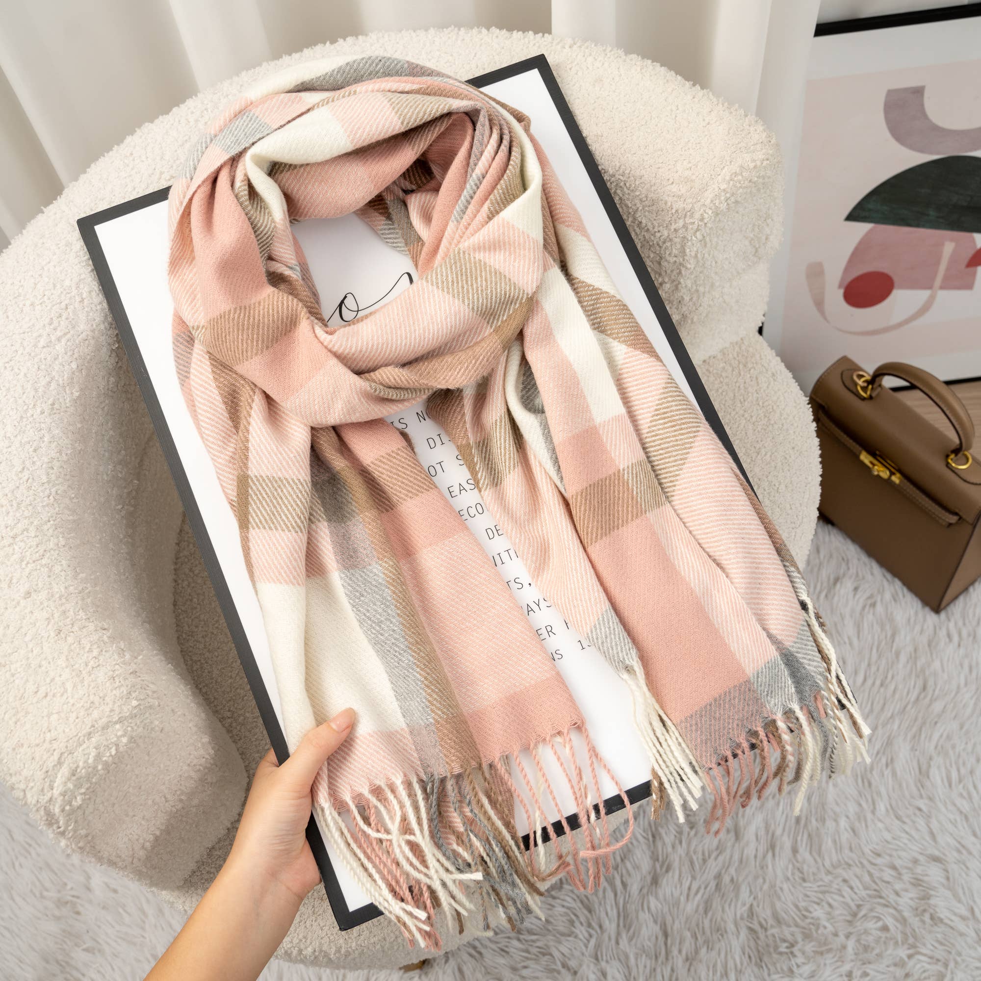Foulard à gros carreaux femme chic et tendance et doux