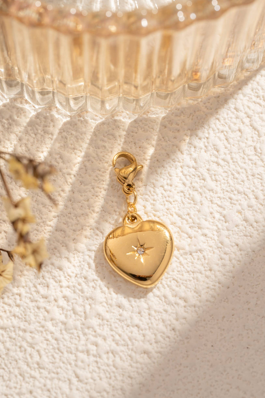 Charm Cœur Doré Étoile Cristal Acier Inoxydable