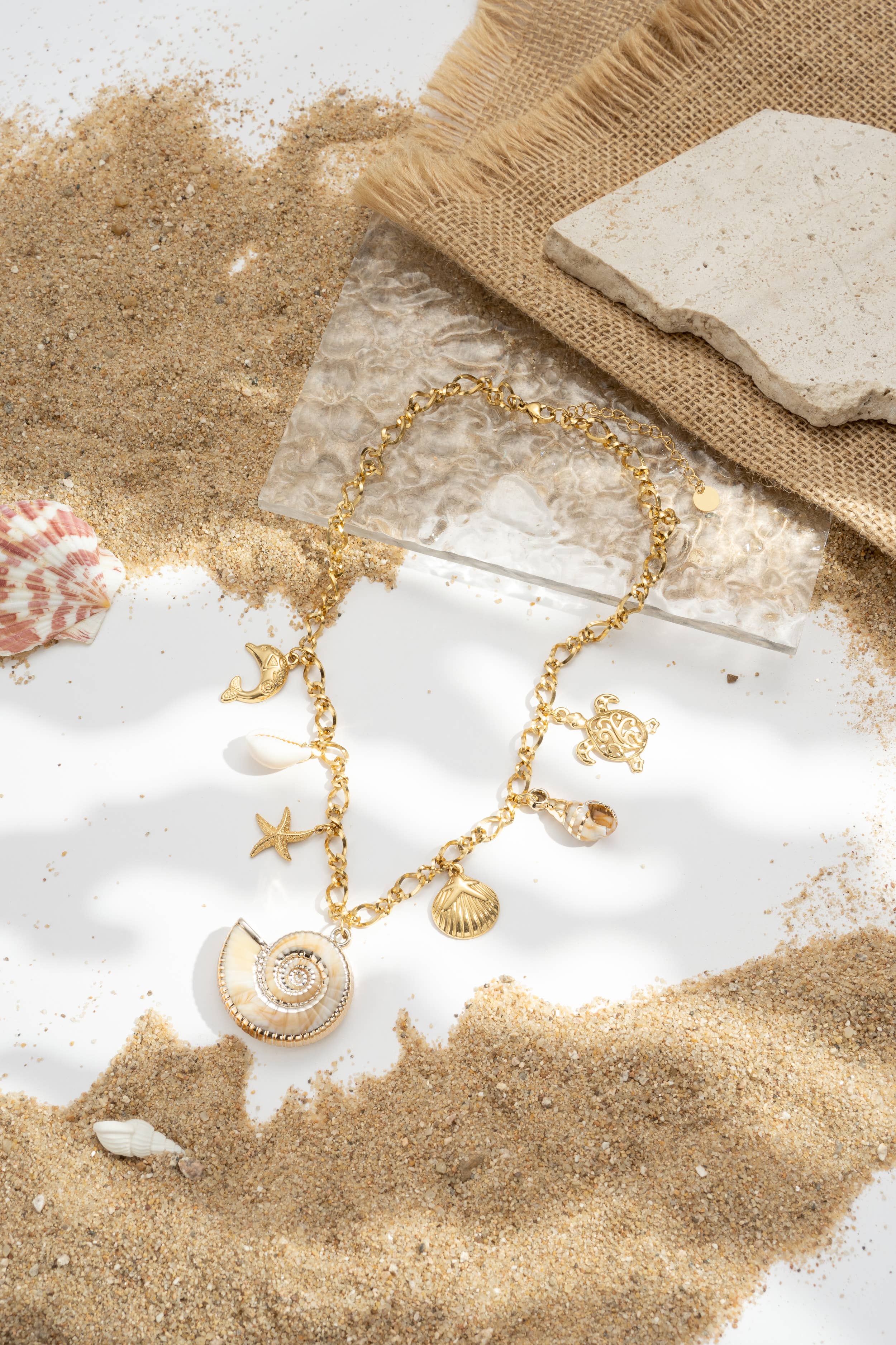 Collier charms marins océan étoile coquillage tortue acier