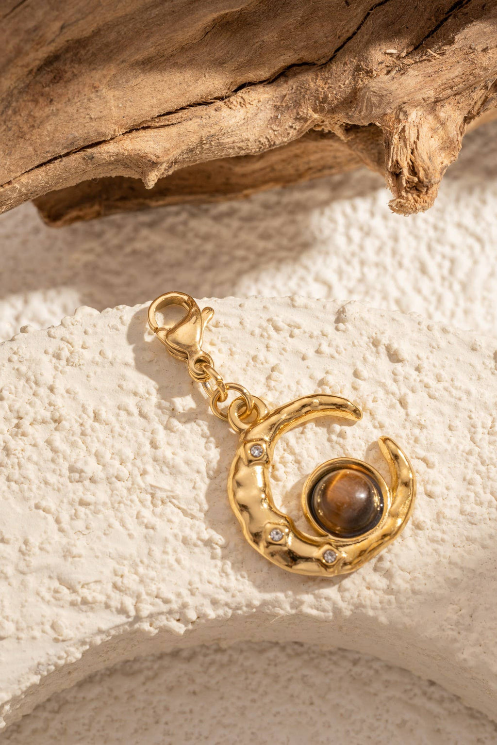 Charm lune dorée pendentif pierre naturelle acier inoxydable