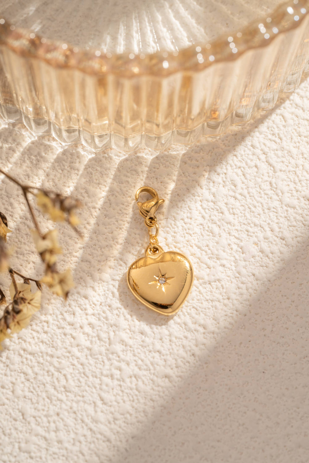 Charm Cœur Doré Étoile Cristal Acier Inoxydable