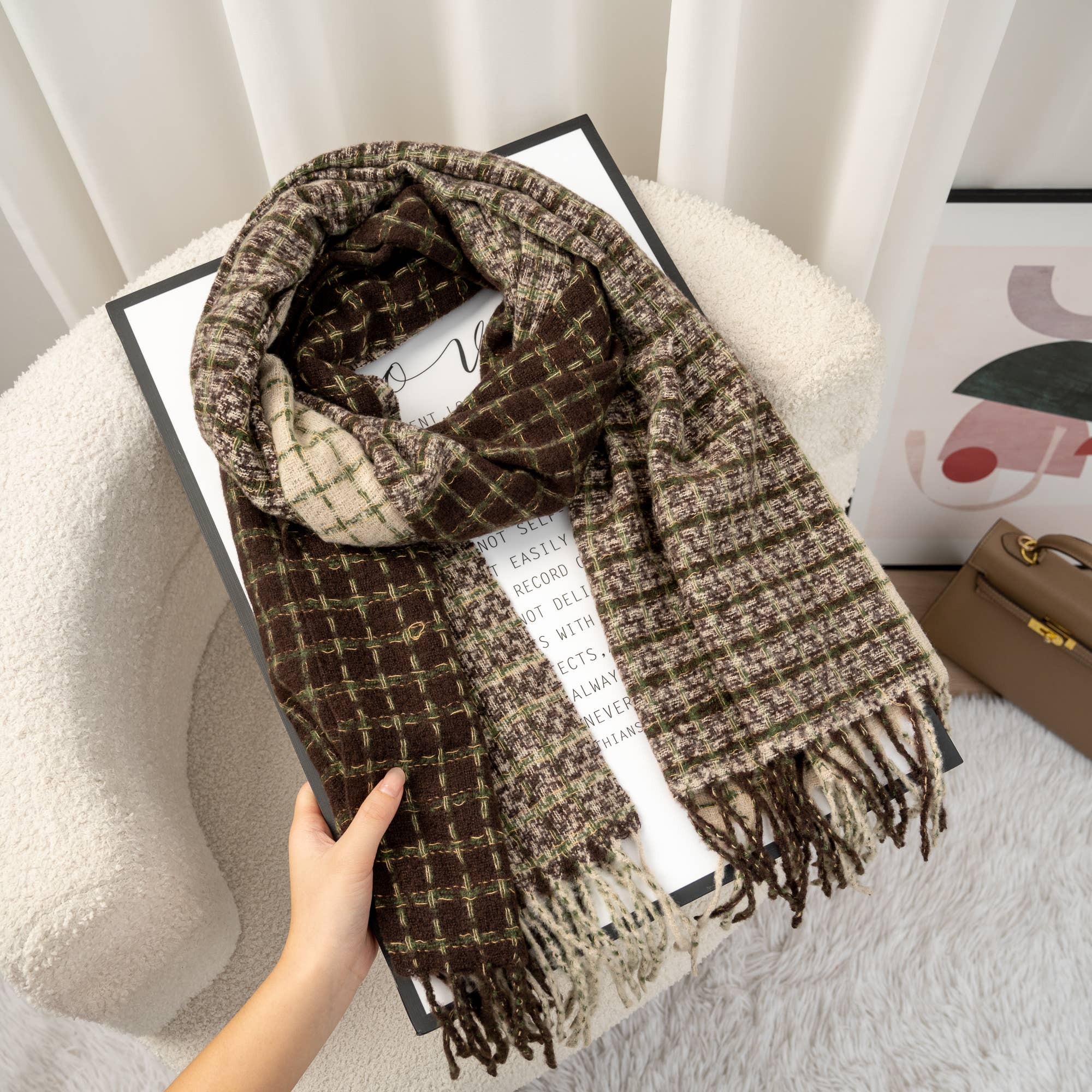 Écharpe à carreaux hiver douce et chaude en tissu moelleux