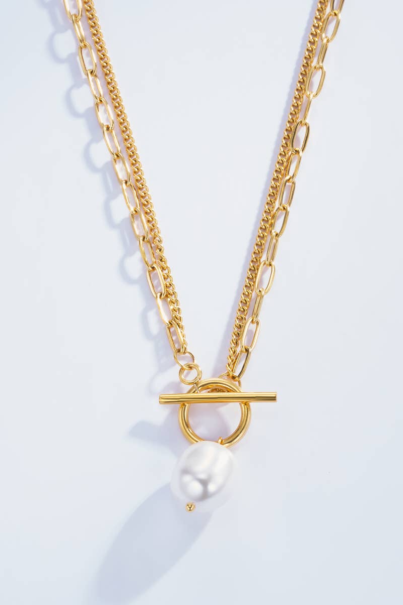 Collier double chaînes avec perle 224YC02