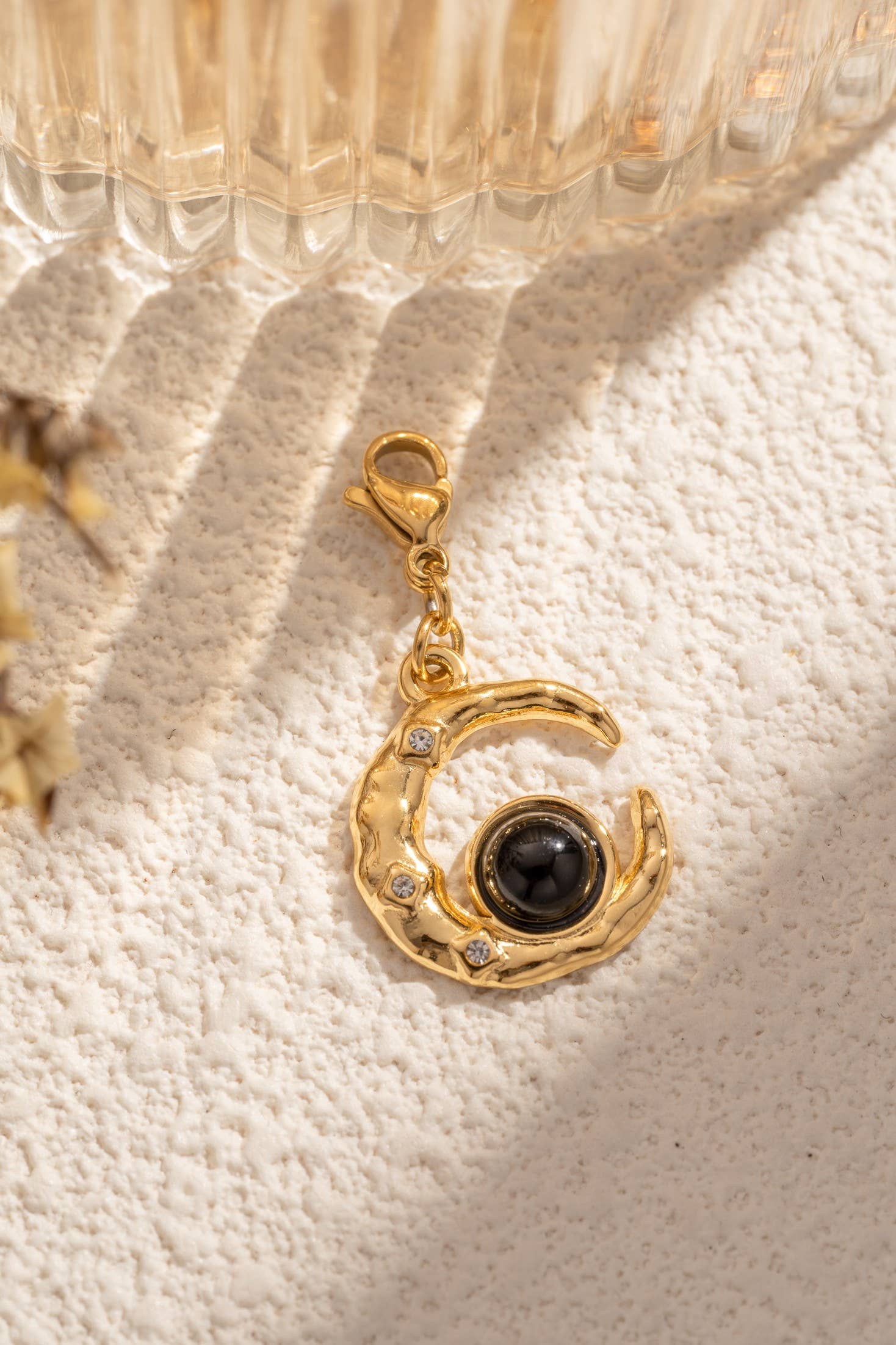 Charm lune dorée pendentif pierre naturelle acier inoxydable