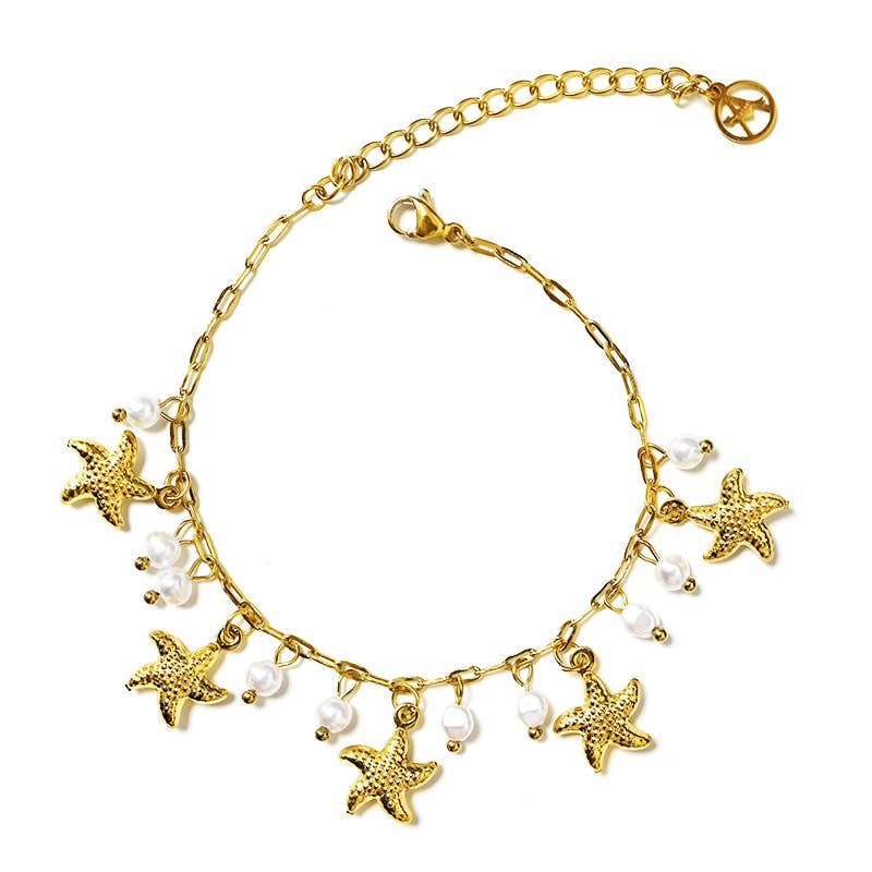 BRACELET AVEC BRELOQUES EN FORME D'ÉTOILE DE MER ET PERLES