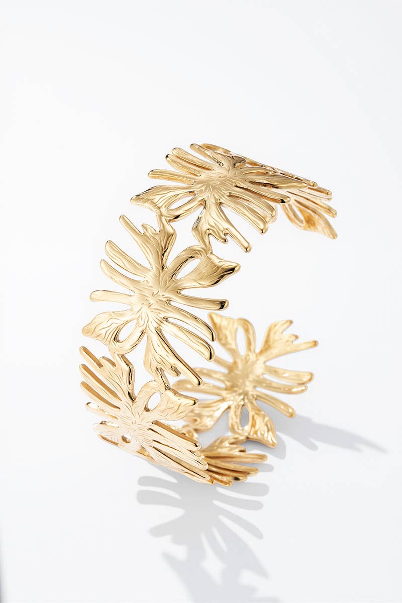 Bracelet jonc manchette florale en acier inoxydable 324CA25