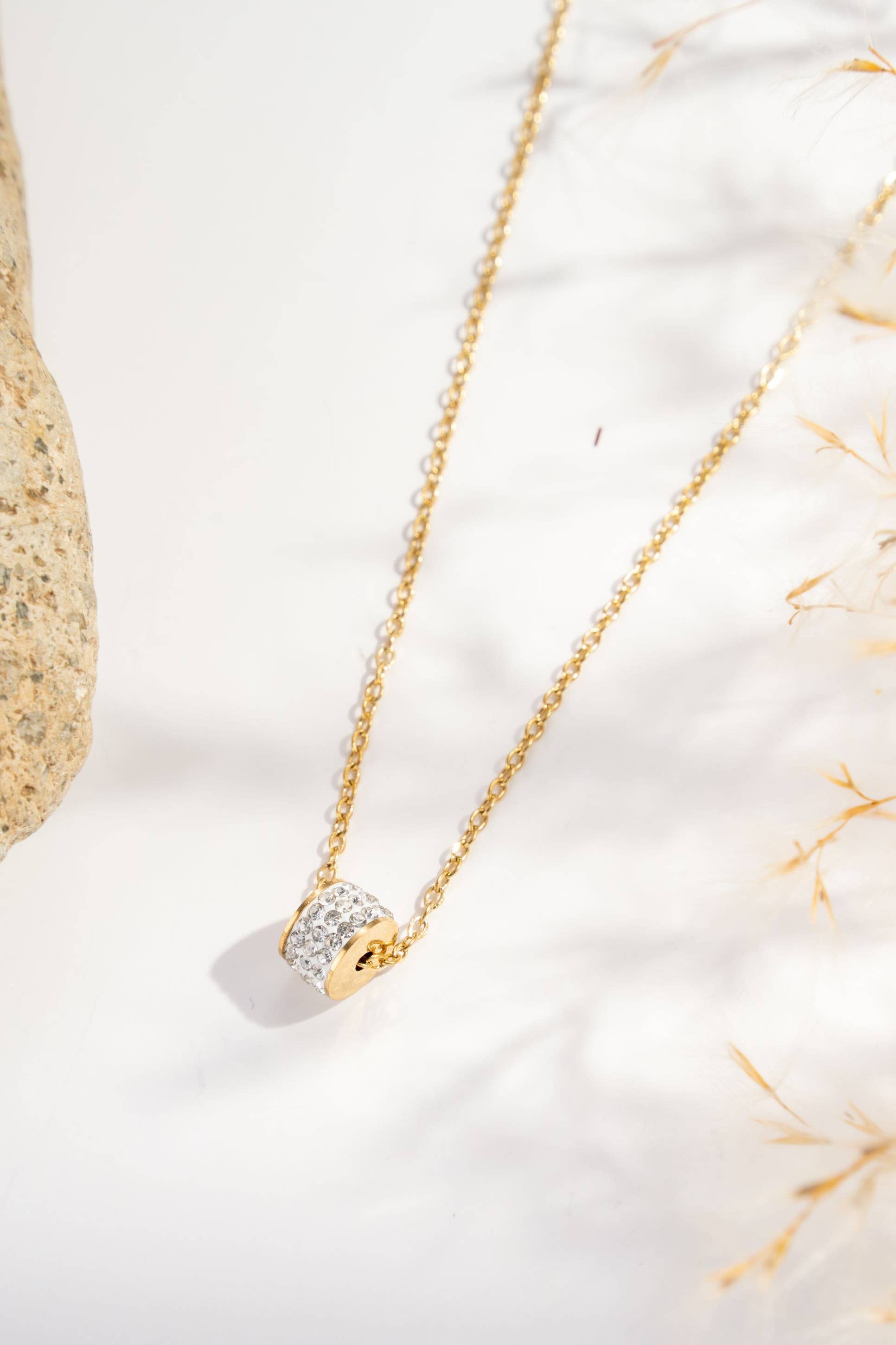 Collier doré en acier inoxydable avec pendentif cylindrique