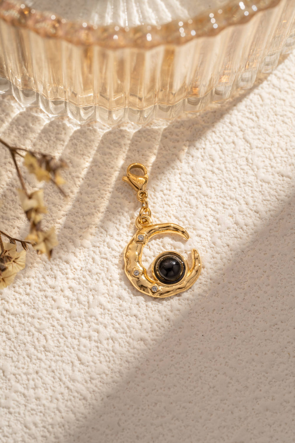 Charm lune dorée pendentif pierre naturelle acier inoxydable