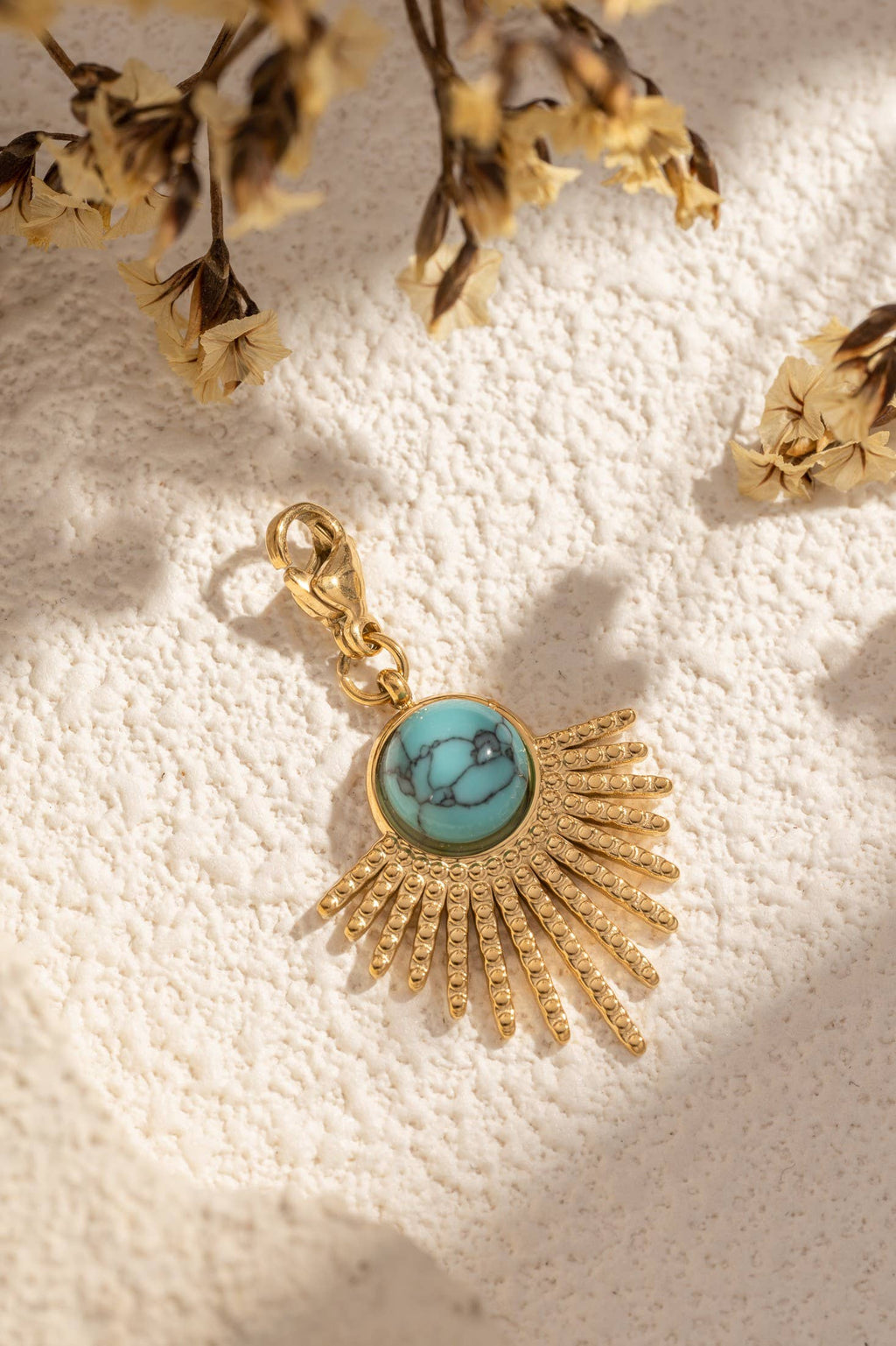 Charm soleil turquoise – pendentif femme en acier inoxydable