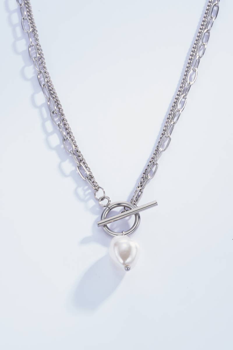 Collier double chaînes avec perle 224YC02